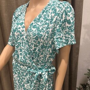 SUNCOO Teal and White Floral Wrap Dress